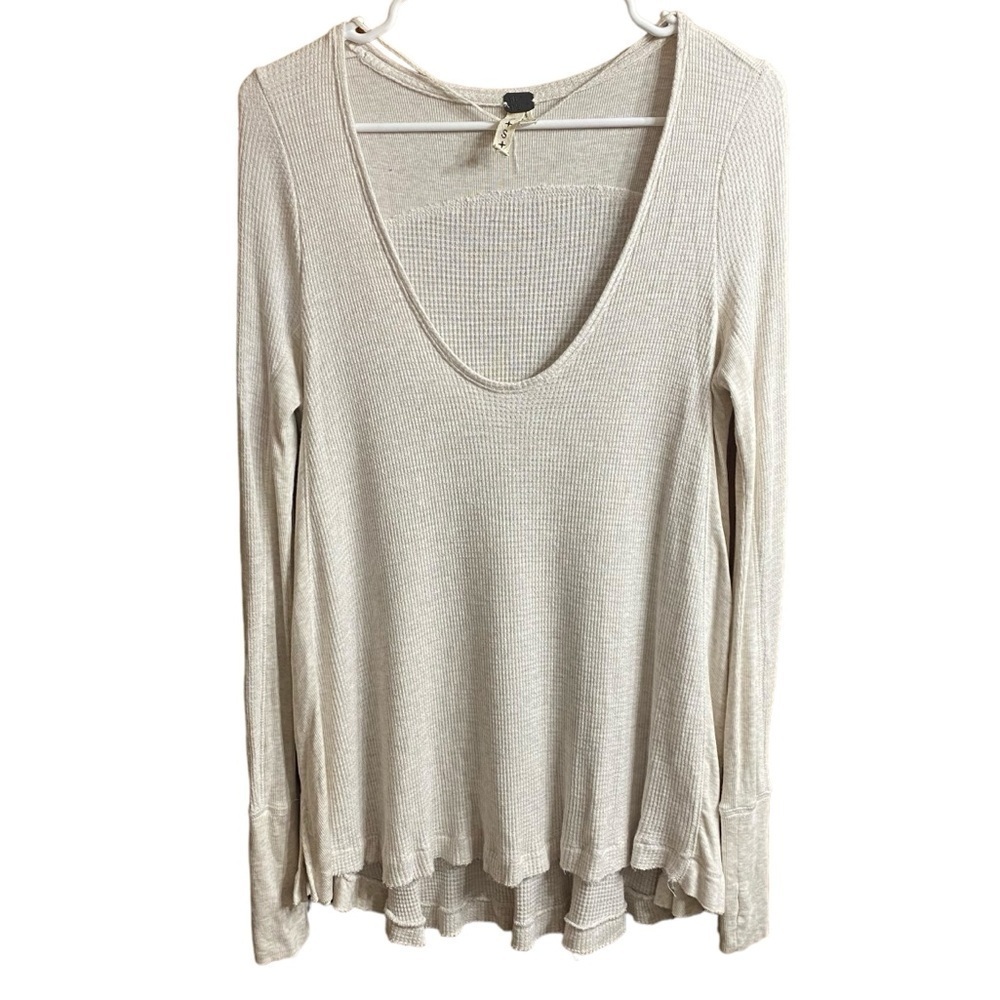 Free People We The Free Cream Deep VNeck Long Sleeve Tunic Blouse Size Small